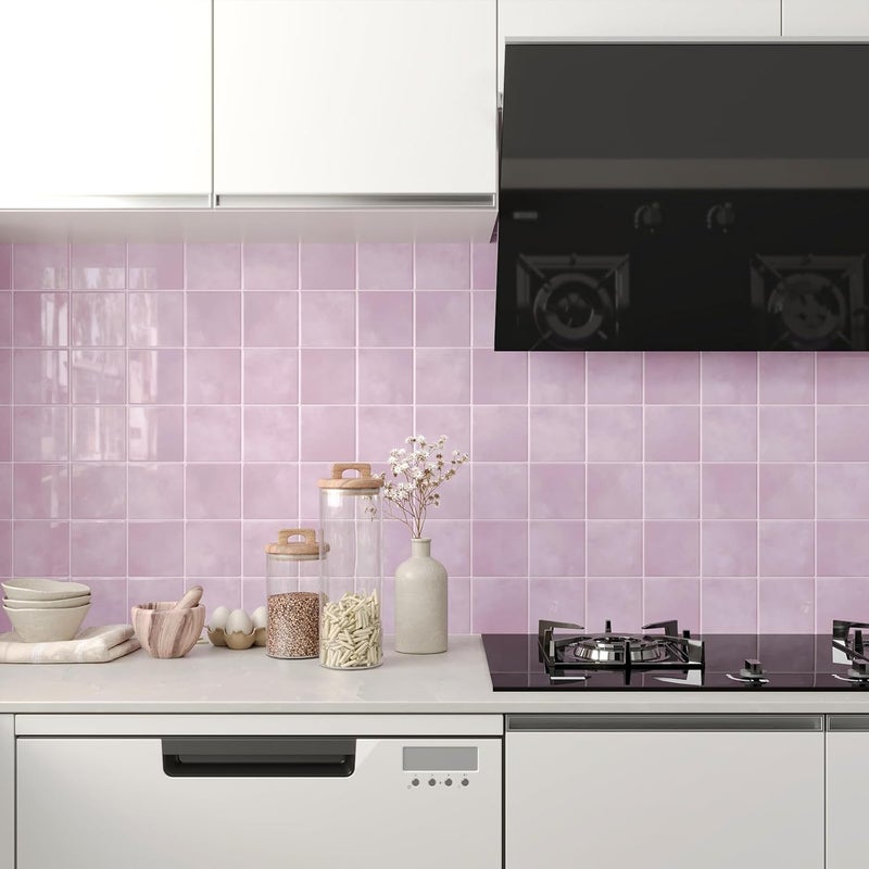 CHIHUT 16 Sheets Pink Marble Square Peel and Stick Backsplash Tiles for Kitchen Bathroom Adhesive Stick on Back Splash Tiles for RV 12''x12'' Removable Waterproof Wall Tile for Laundry Room Basement - Image 2